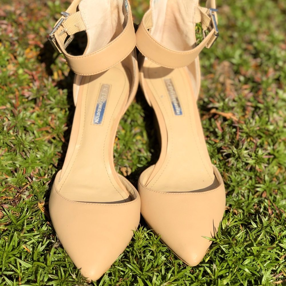 • BCBGeneration Pointy Toe Ankle Strap Wedge •